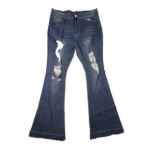 Unbranded Women's 34x30 Dark Wash Distressed Flare Jeans Bell Bottom Stretch Y2K